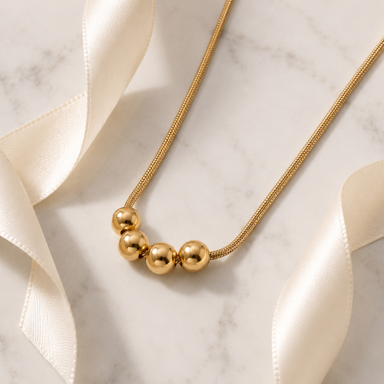 Ball Charm Necklace – 18K Gold Snake Chain, Adjustable