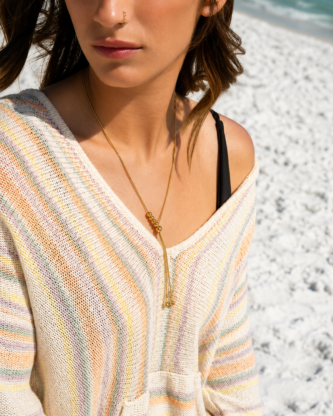 Ball Charm Necklace – 18K Gold Snake Chain, Adjustable