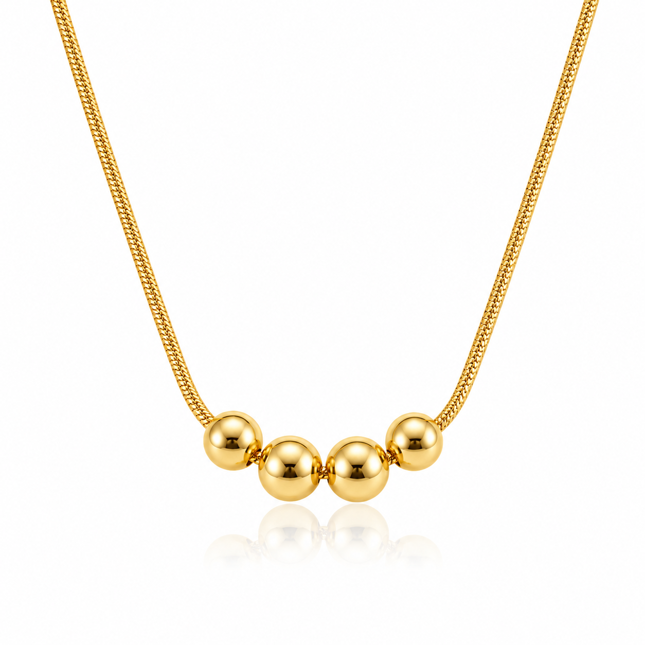 Ball Charm Necklace – 18K Gold Snake Chain, Adjustable