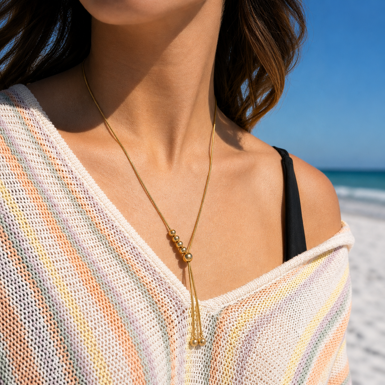 Ball Charm Necklace – 18K Gold Snake Chain, Adjustable