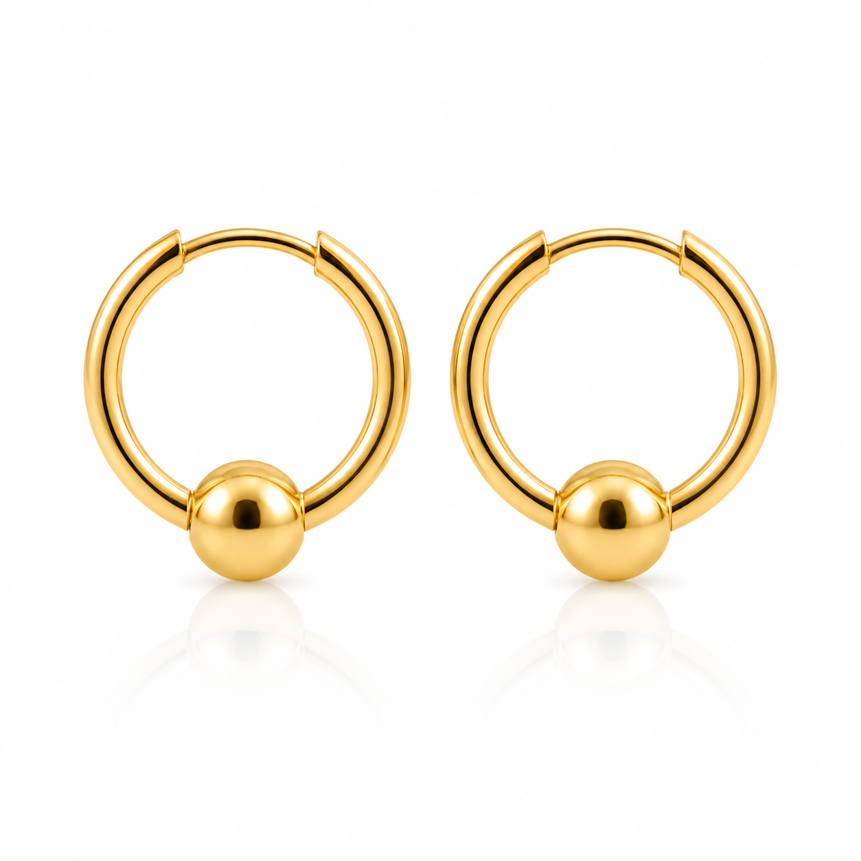 Ball Huggie Hoop Earrings – 18K Gold, Minimalist, Lightweight
