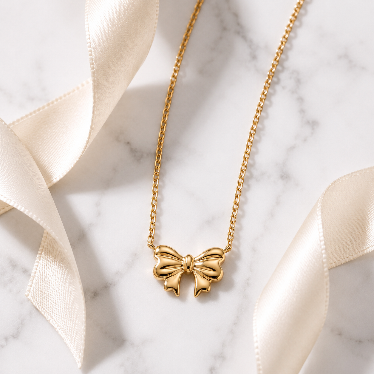 Bow Pendant Necklace – 18K Gold, Minimalist, Waterproof