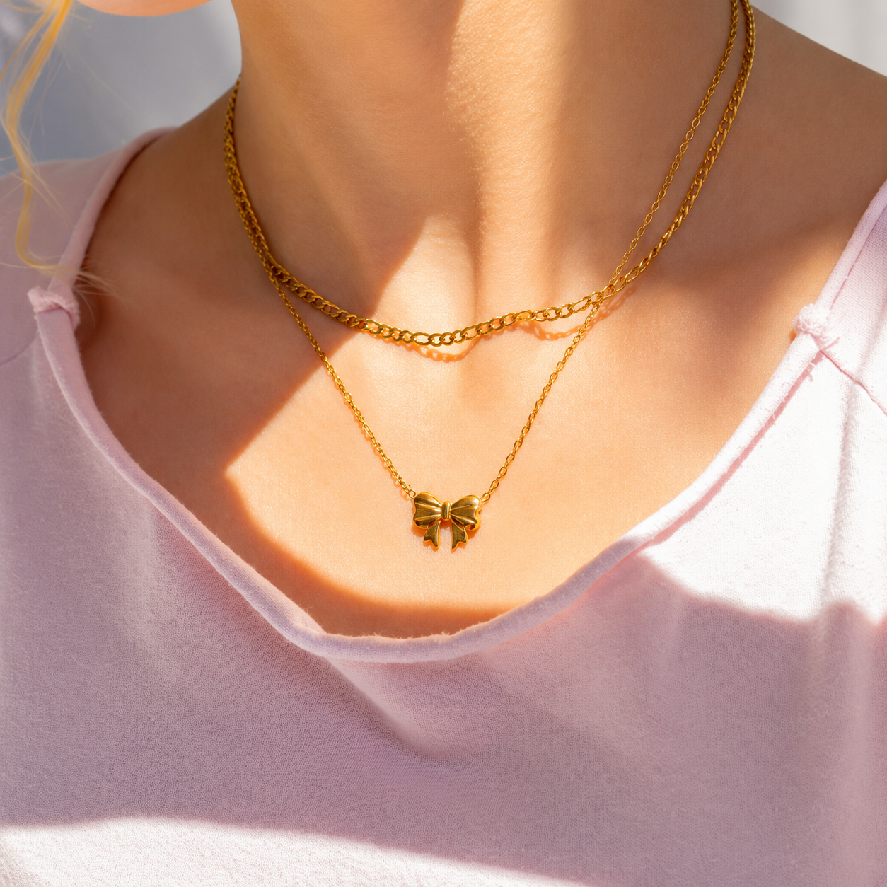 Bow Pendant Necklace – 18K Gold, Minimalist, Waterproof