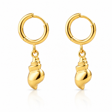 Conch Shell Huggie Earrings – 18K Gold, Coastal, Waterproof