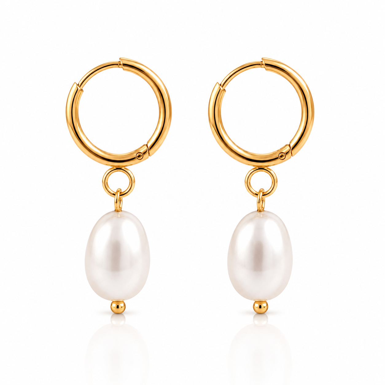 Freshwater Pearl Huggie Hoop Earrings – 18K Gold, Waterproof
