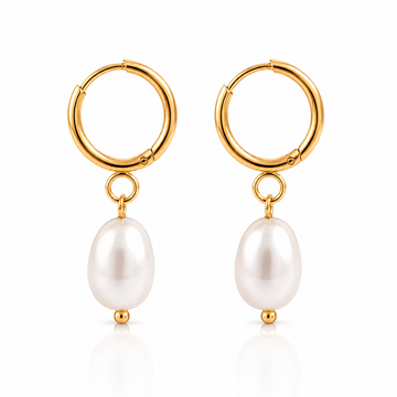Freshwater Pearl Huggie Hoop Earrings – 18K Gold, Waterproof
