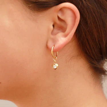 Heart Charm Huggie Earrings – 18K Gold, CZ Dangle, Hoop