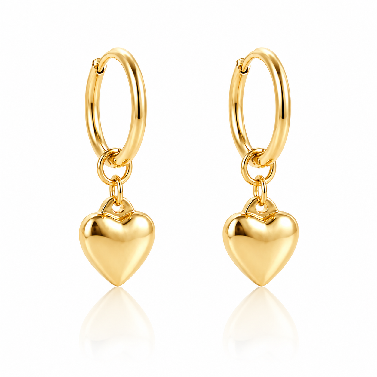 Heart Charm Huggie Hoop Earrings – 18K Gold, Waterproof