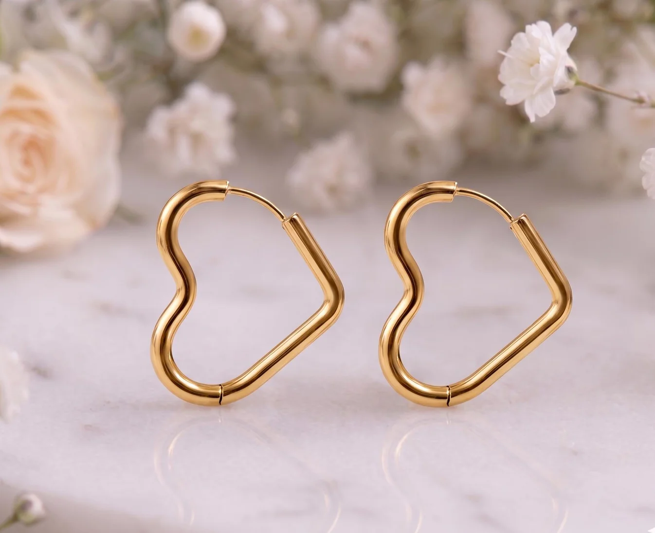 Heart Huggie Hoop Earrings – 18K Gold, Minimalist, Waterproof