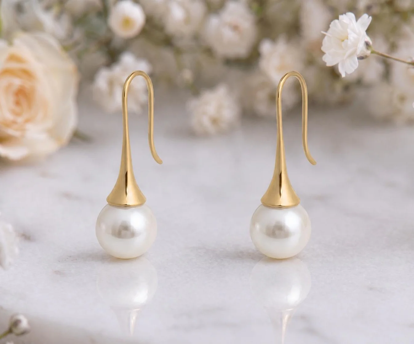 Large Pearl Drop Earrings – 18K Gold, Waterproof, Hypoallergenic