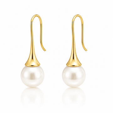 Large Pearl Drop Earrings – 18K Gold, Waterproof, Hypoallergenic