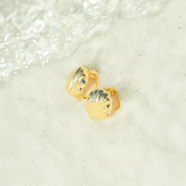 Shell Huggie Earrings – 18K Gold, Coastal, Waterproof