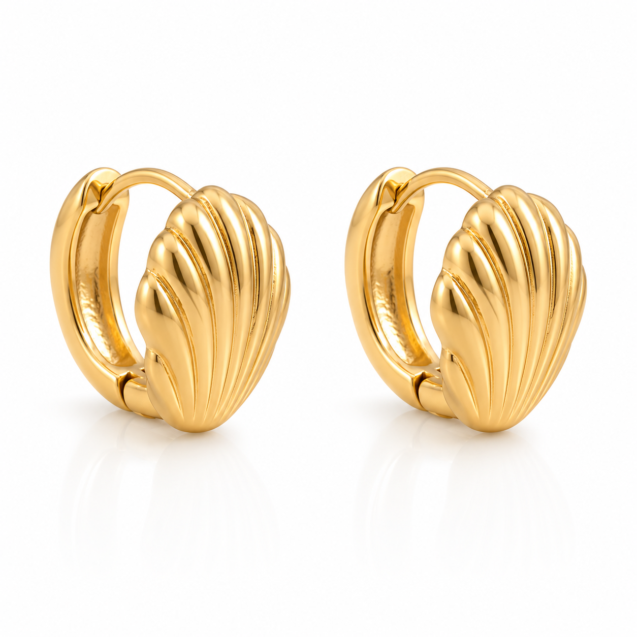 Shell Huggie Earrings – 18K Gold, Coastal, Waterproof
