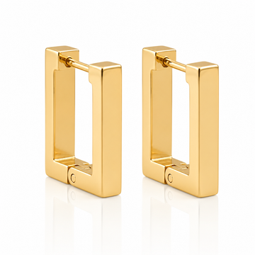 Square Huggie Hoop Earrings – 18K Gold, Geometric, Waterproof