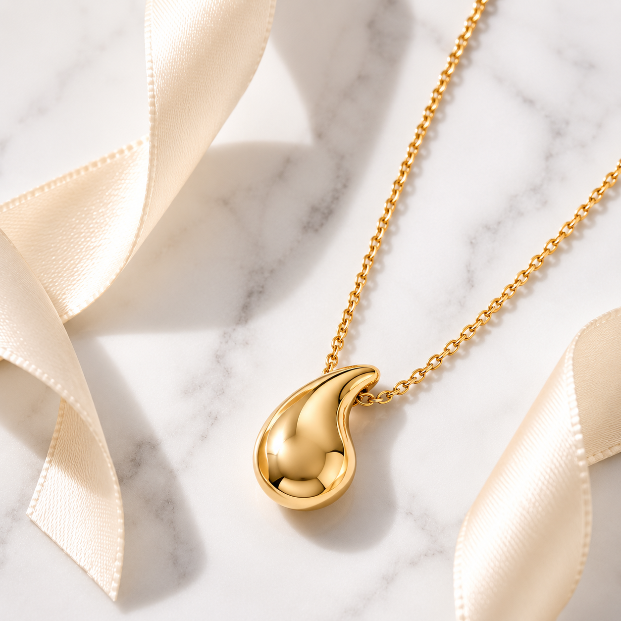 Teardrop Pendant Necklace – 18K Gold, Minimalist, Waterproof