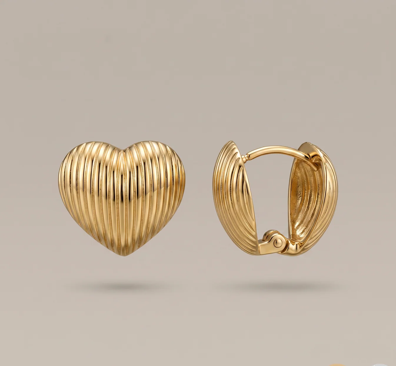 Textured Heart Huggie Earrings – 18K Gold, Romantic, Daily Wear