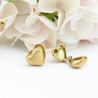 Textured Heart Huggie Earrings – 18K Gold, Romantic, Daily Wear