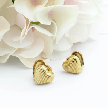 Textured Heart Huggie Earrings – 18K Gold, Romantic, Daily Wear
