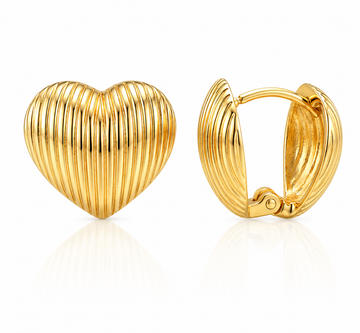 Textured Heart Huggie Earrings – 18K Gold, Romantic, Daily Wear