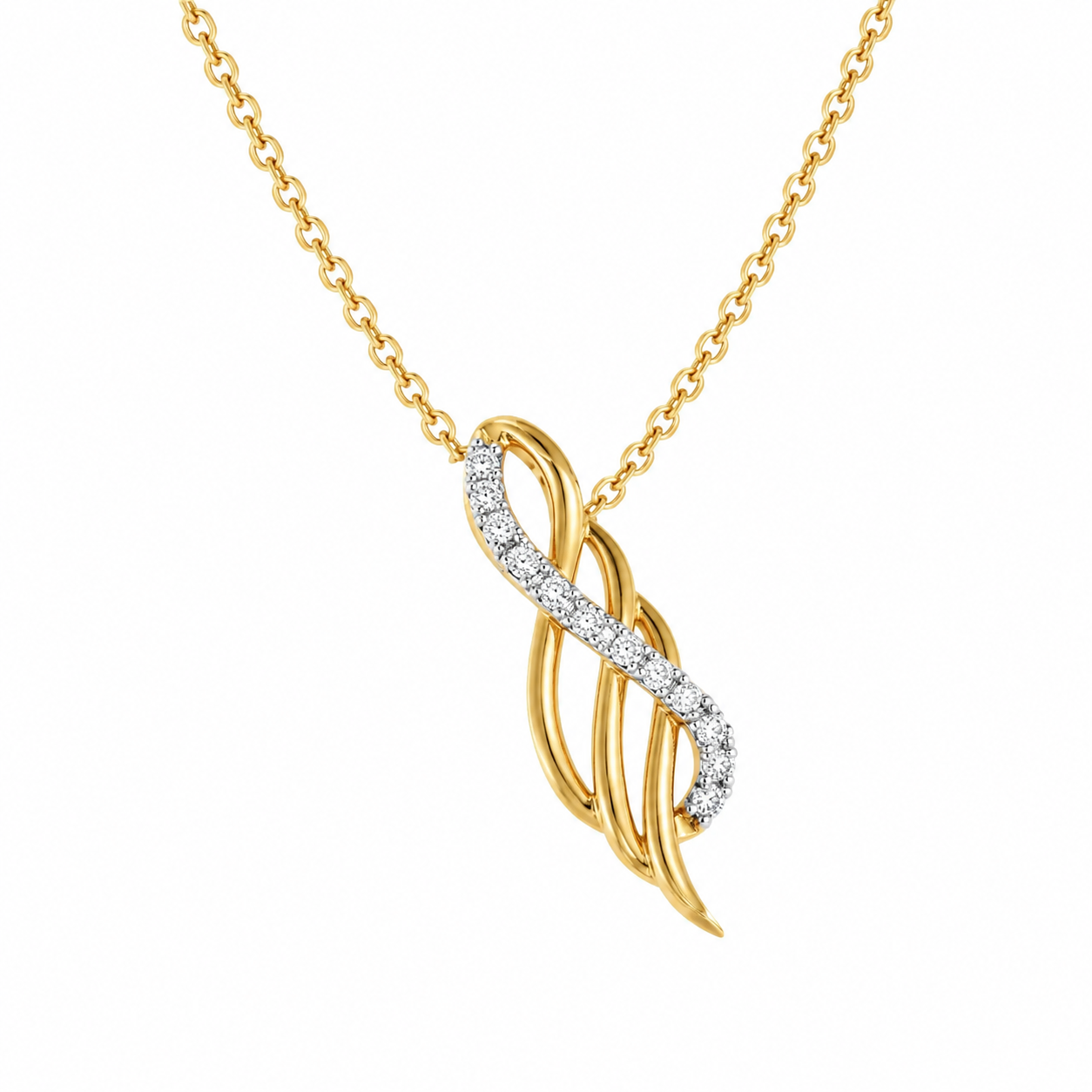 Diamond Infinity Twist Pendant in 18KT Yellow Gold