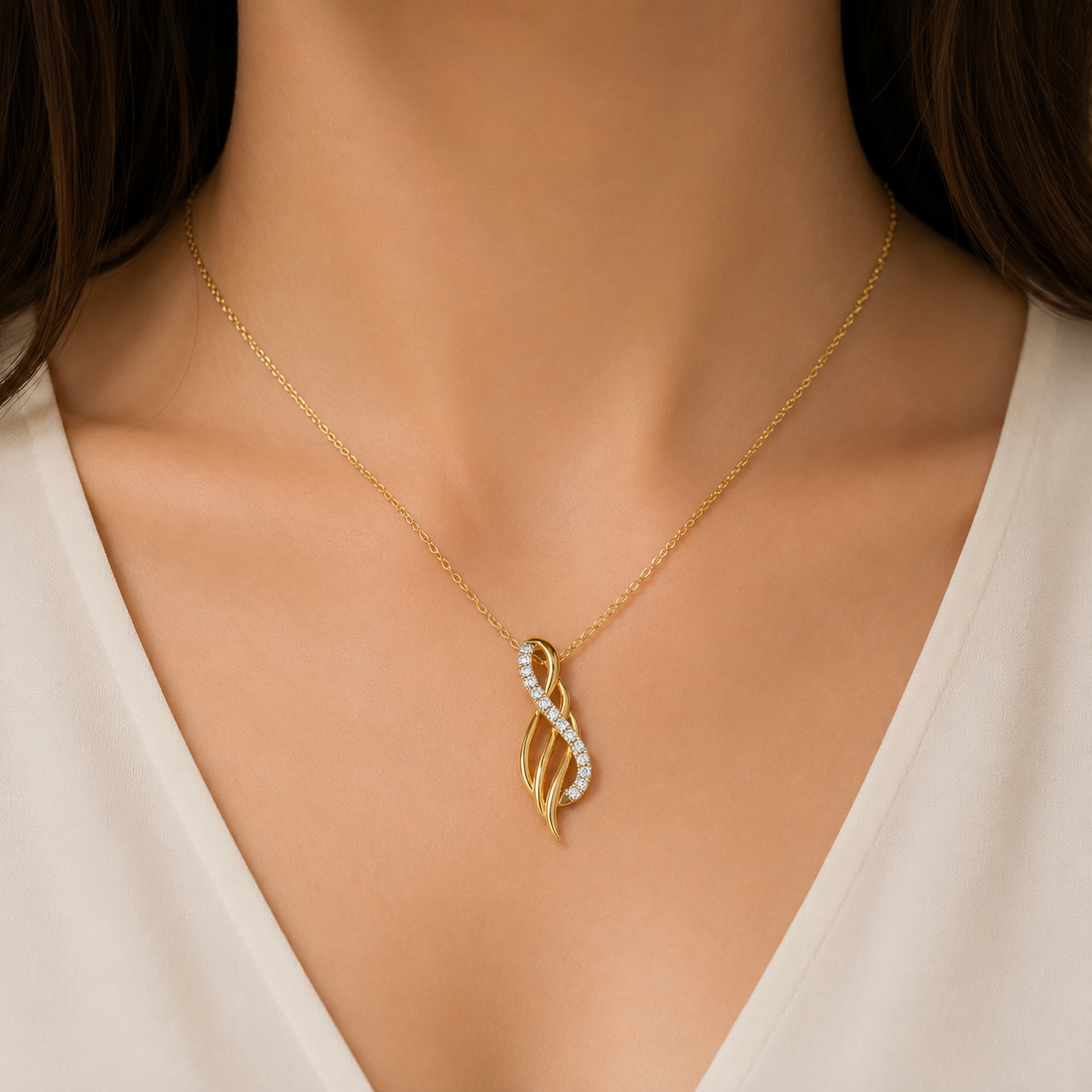 Diamond Infinity Twist Pendant in 18KT Yellow Gold