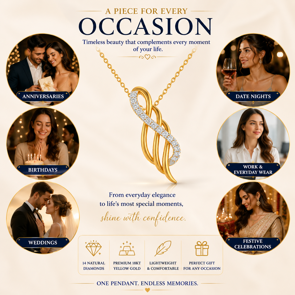 Diamond Infinity Twist Pendant in 18KT Yellow Gold