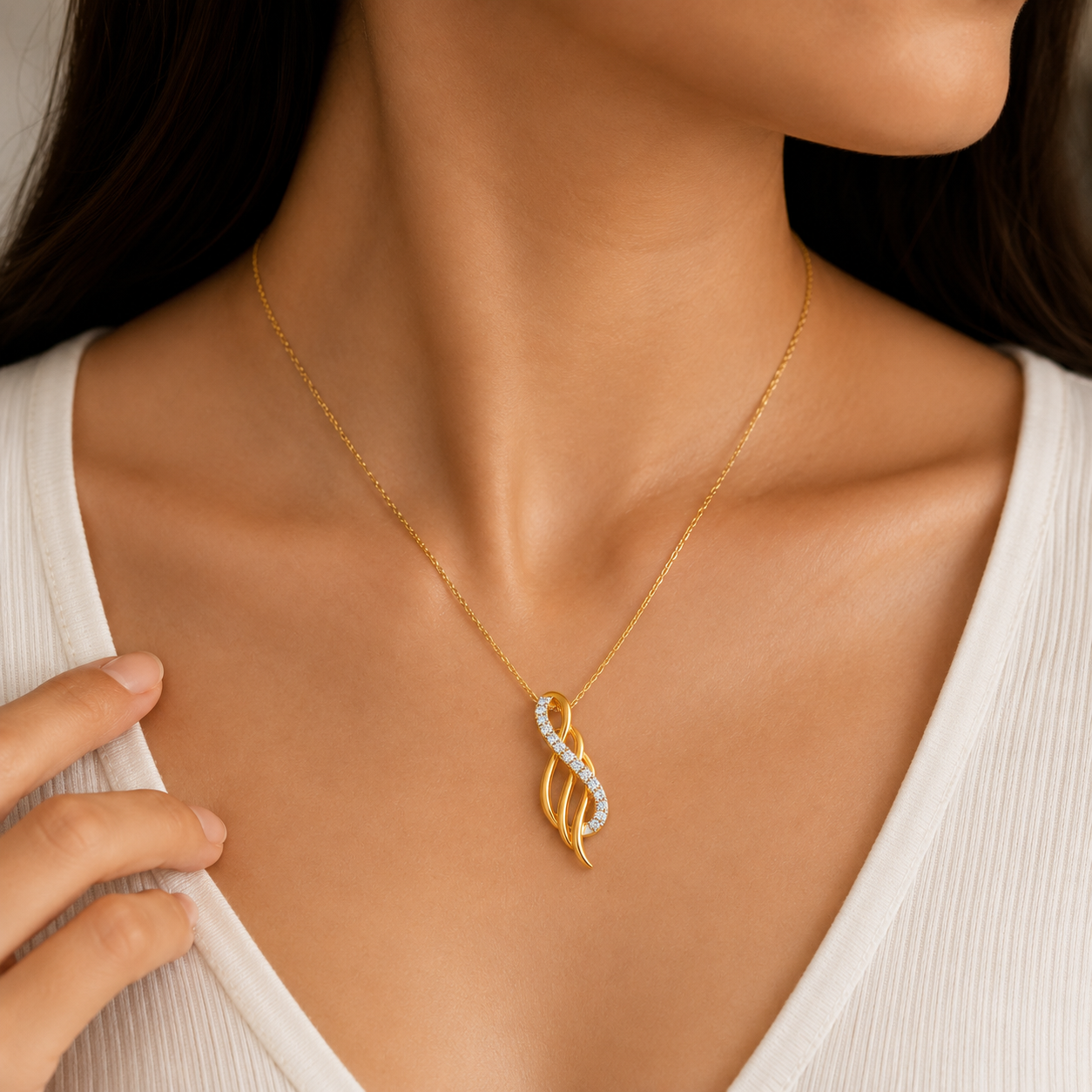 Diamond Infinity Twist Pendant in 18KT Yellow Gold