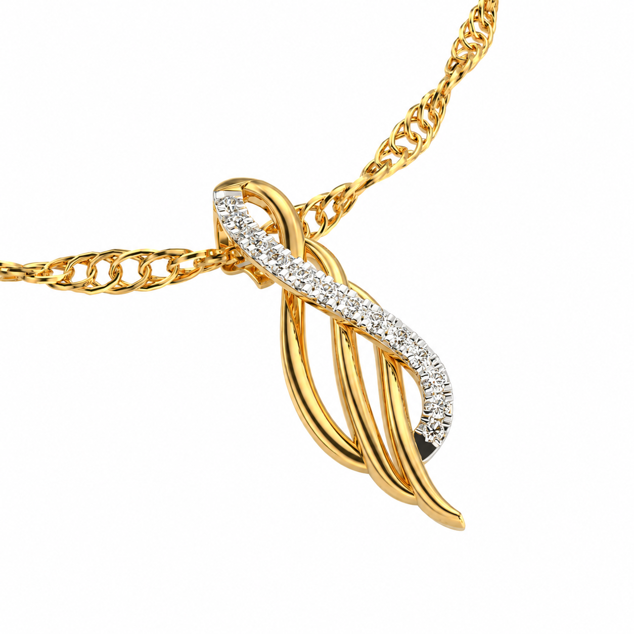 Diamond Infinity Twist Pendant in 18KT Yellow Gold