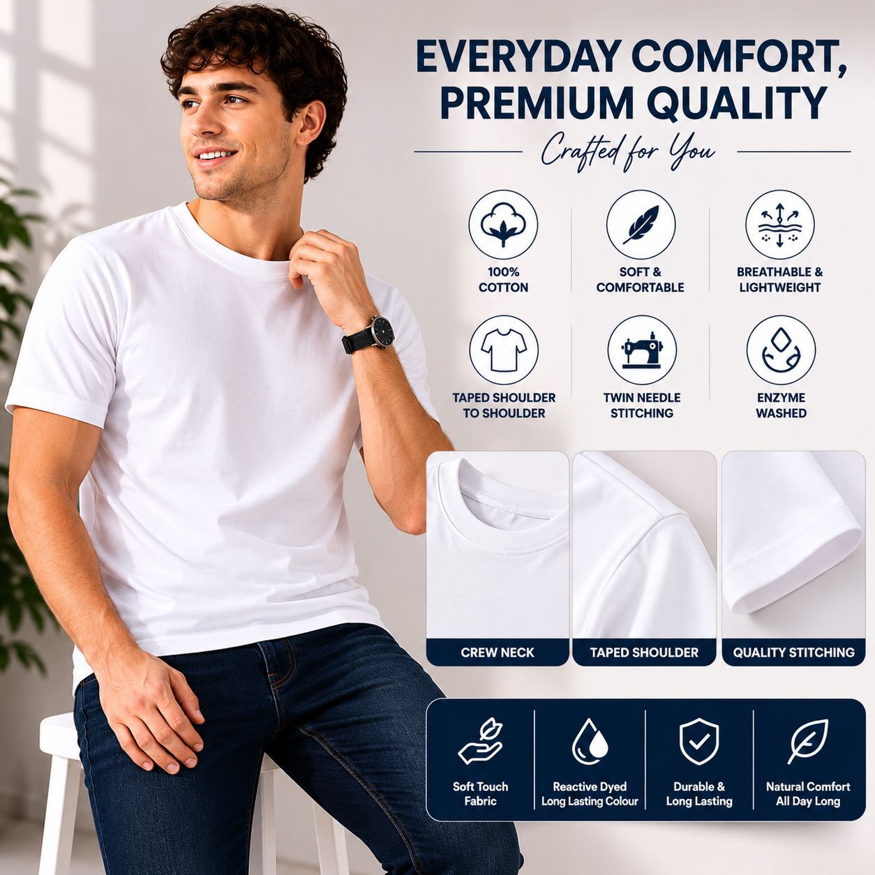 Uneek Premium White T-Shirt - 100% Cotton